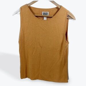 Chico's Mustard Yellow Linen Cotton Sleeveless Tank Knit Blouse Scoop Neck size2
